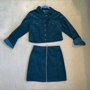 Free People teal Corduroy Button Top & Zip Skirt